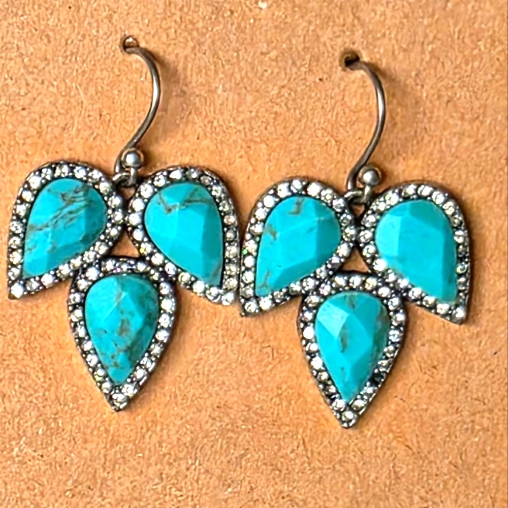 Tiny Turquoise Color Teardrop Earrings with Silver Accents